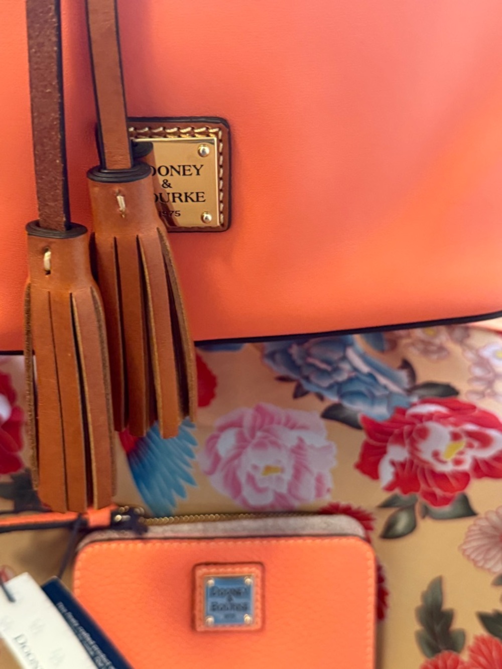 Dooney & Bourke Coral Pebbled Leather Drawstring Bucket Bag with matching wallet - Picture 2 of 13